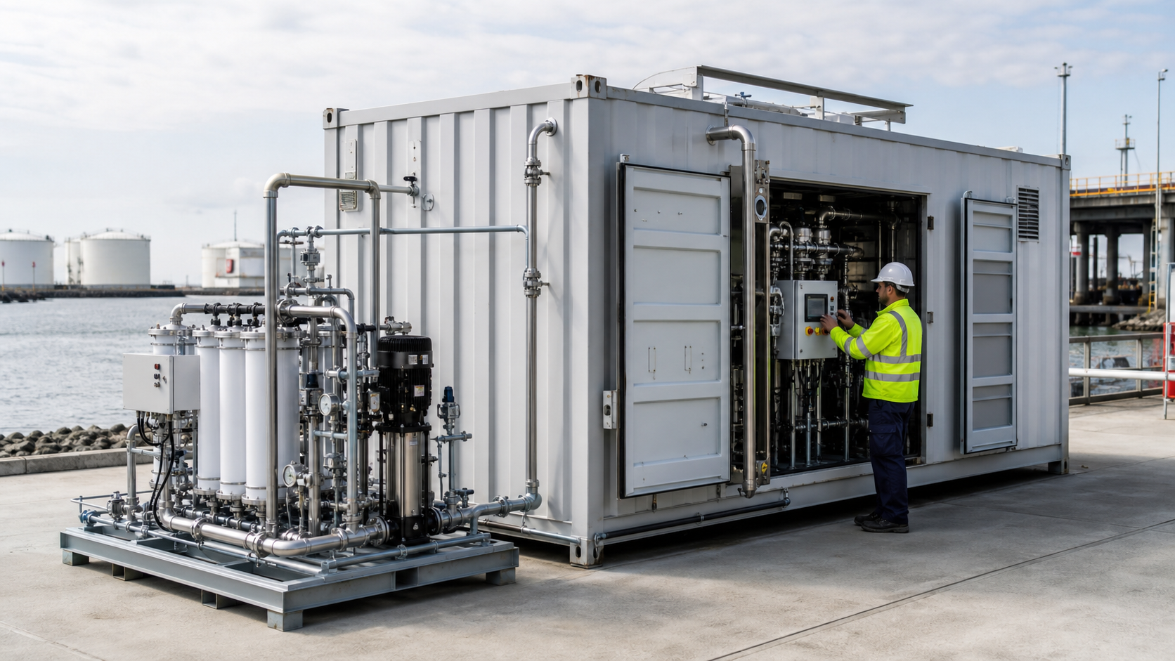 Illustrative example of a containerized reverse osmosis installation